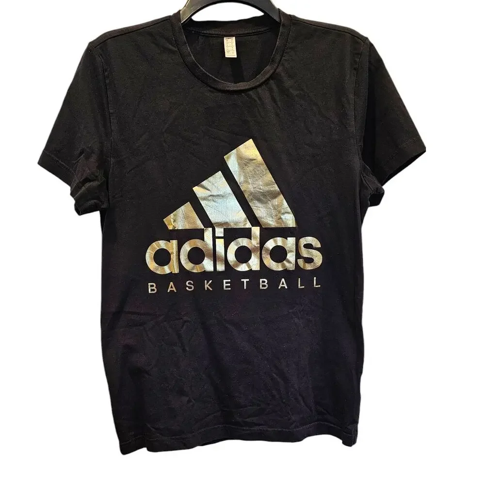 Adidas Basketball Tee Mens S Gold Logo Climalite Graphic T shirt